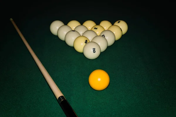 Billiard Table Close Billiards Balls Green Billiards Table — Stock Photo, Image