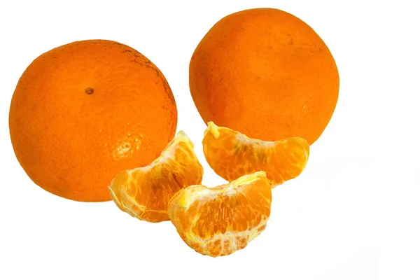 Ώριμη Γλυκιά Tangerines Κοντινό Απομονωθεί Λευκό Φόντο — Φωτογραφία Αρχείου