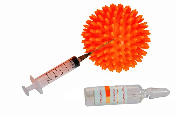 Una Siringa Una Fiala Vetro Con Scritta Coronavirus Covid Vaccine — Foto Stock