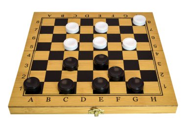Damalı tahta beyaz arkaplanda yakın plan görüntüsünü izole et.