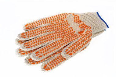 Çalışma eldiveni, beyaz bir arkaplanda izole edilmiş, yakın plan..