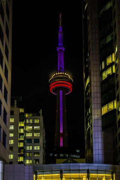 Noite Cena Luz Multicolorido Iluminação Torre Torre Toronto Canadá Passeio — Fotografia de Stock