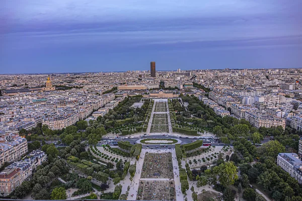 Luchtfoto Van Parijs Stad Bij Zonsondergang Vanaf Eiffeltoren Parijs Frankrijk — Stockfoto