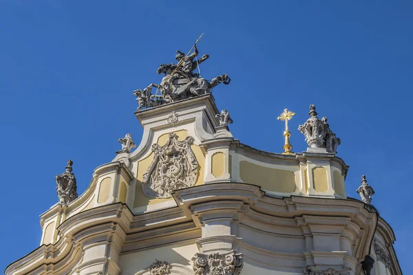 リヴィウ ギリシャ カトリック大司教の聖ジョージ大聖堂 ウクル語 Sobor Sviatoho Yura 1760 の断片 壮大なロココ様式の建築アンサンブルは — ストック写真