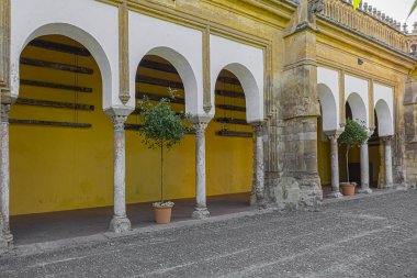 Cordoba, İspanya - 3 Haziran 2018: Cordoba Camii-Katedrali 'nin (Mezquita-Katedral de Cordoba) avlusu, Cordoba veya Mezquita' nın Büyük Camii (785 yılından itibaren) olarak da bilinir.. 