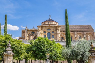 Cordoba, İspanya - 3 Haziran 2018: Cordoba Camii-Katedrali 'nin (Mezquita-Katedral de Cordoba) avlusu, Cordoba veya Mezquita' nın Büyük Camii (785 yılından itibaren) olarak da bilinir.. 