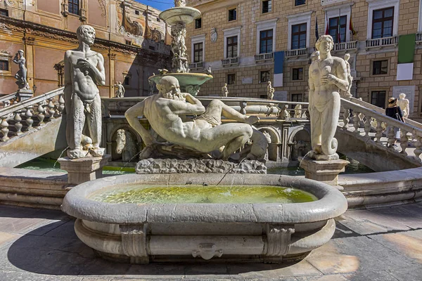 Monumentális Palermo Praetorian Fountain Fontana Pretoria 1574 Piazza Pretoria Központjában — Stock Fotó