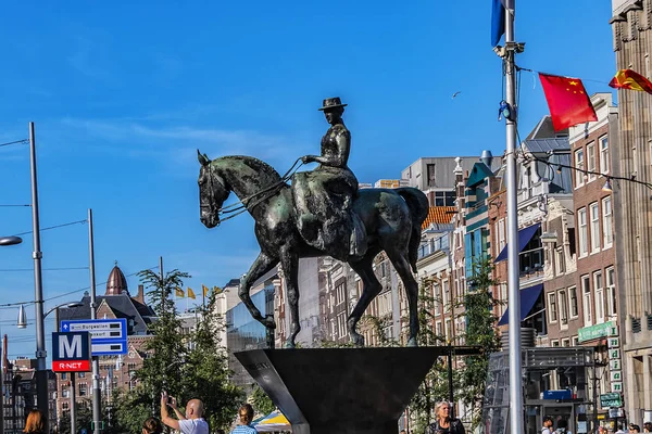 Amsterdam Netherlands August 2019 Beautiful View Rokin Amsterdam Canal Boats — Stock Photo, Image