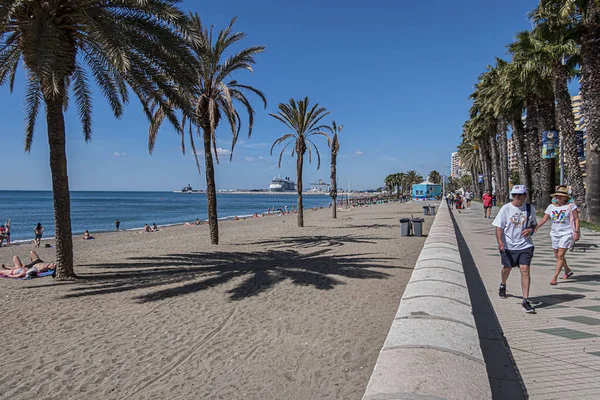 Malaga España Junio 2018 Playa Malagueta Espaciosa Larga Playa Arena — Foto de Stock