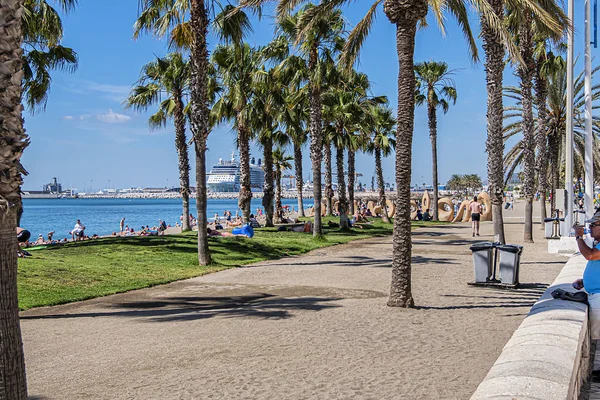 Malaga España Junio 2018 Playa Malagueta Espaciosa Larga Playa Arena — Foto de Stock