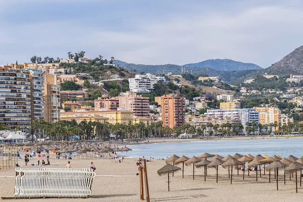 Malaga España Junio 2018 Playa Malagueta Espaciosa Larga Playa Arena — Foto de Stock