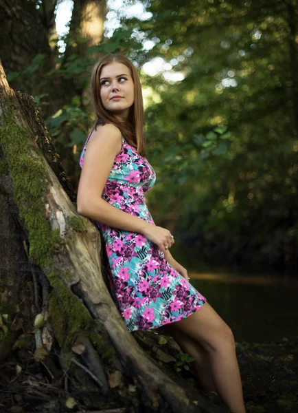 Красивая девушка в лесу — стоковое фото