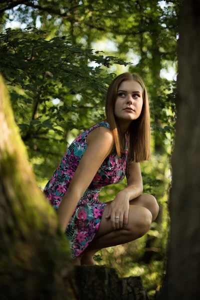 Vacker flicka i skogen — Stockfoto