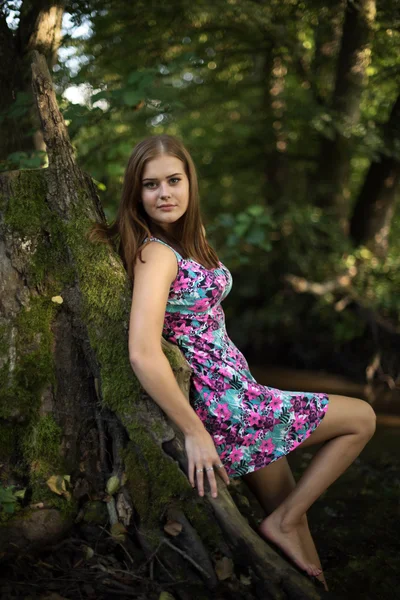 Beautiful girl in forest — Stock Photo, Image