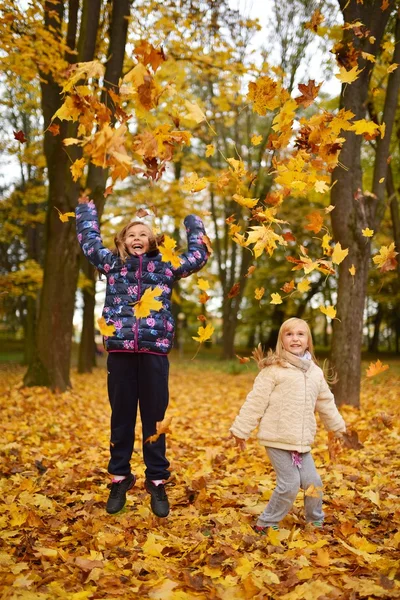 Две Маленькие Сестры Играют Парке — стоковое фото