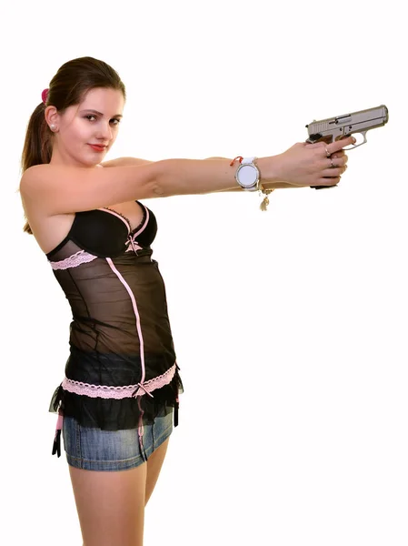 Sexig kvinna med pistol — Stockfoto