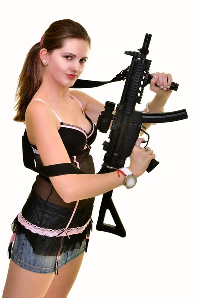 Sexy Frau mit Waffe — Stockfoto