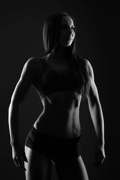 Photo Noir Blanc Femme Fitness Sportive — Photo