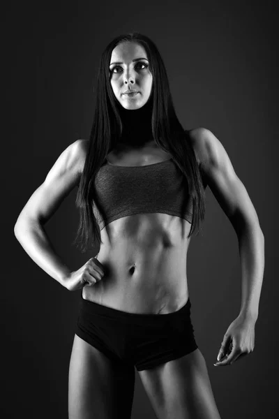 Foto Blanco Negro Mujer Fitness Deportivo — Foto de Stock