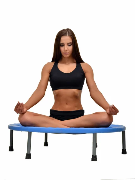 Attractive Young Woman Mini Trampoline — Stock Photo, Image