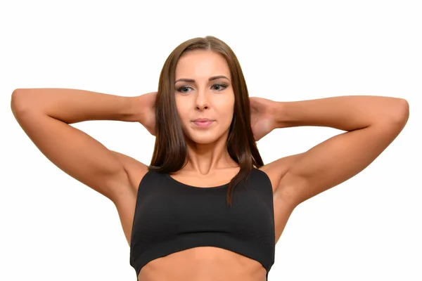 Fitness Sportovní Žena Ukazuje Své Dobře Vyškolené Tělo — Stock fotografie
