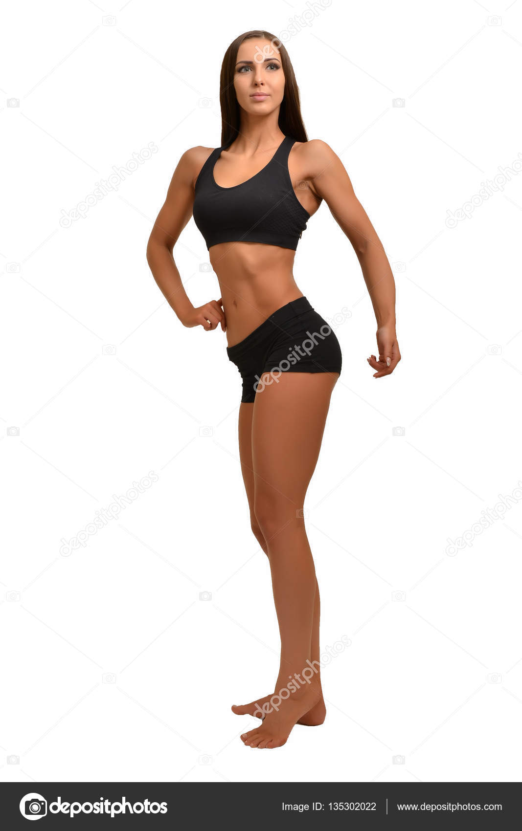 Fitness Mujer Deportiva Mostrando Cuerpo Bien Entrenado