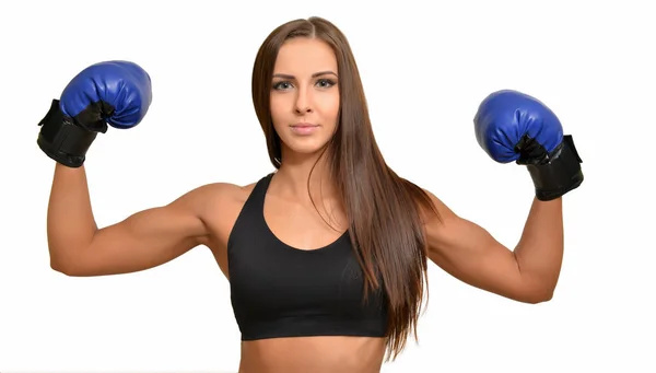 Fitness Mujer Deportiva Guantes Boxeo — Foto de Stock