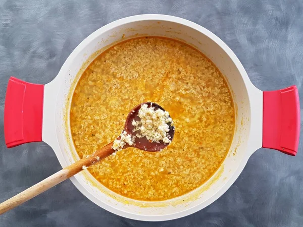 Sopa Abóbora Caseira Com Creme Sementes — Fotografia de Stock