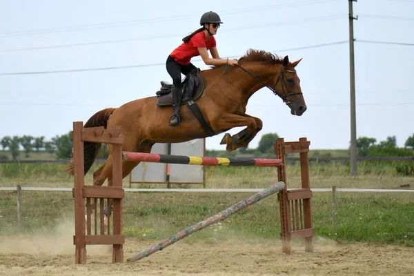 Kvinnliga jockey på hennes häst — Stockfoto