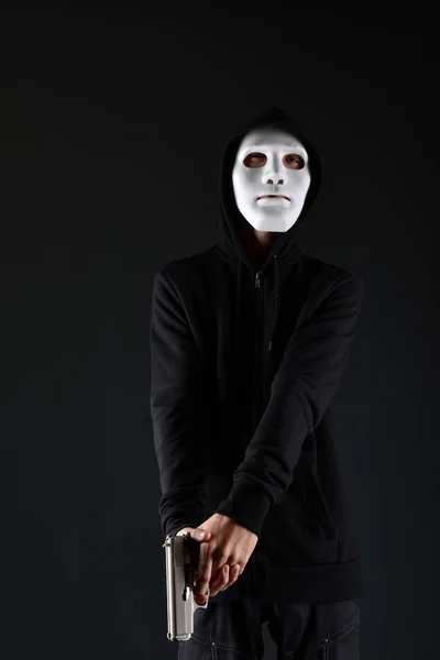 Masked Criminal Holding Gun — Stock Photo, Image