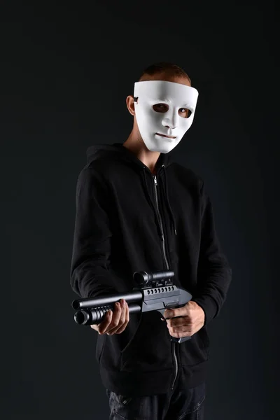 Masked Criminal Holding Gun — Stock Photo, Image