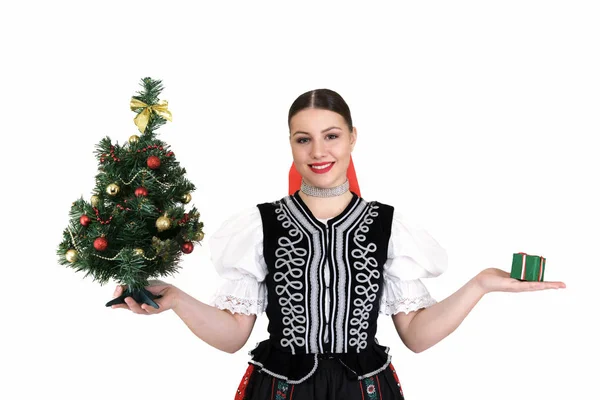 Semester Fest Och Människor Koncept Ung Kvinna Folkdräkt — Stockfoto