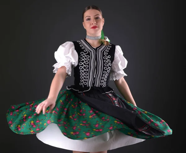 Young Beautiful Slovak Folklore Woman Traditional Costume — Stock Photo, Image