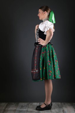 Geleneksel kostümlü, güzel, Slovak folklor kadını.