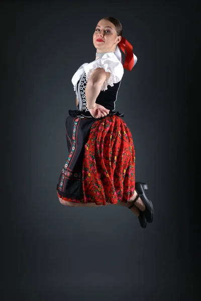 Young Beautiful Slovak Folklore Woman Traditional Costume — Stock Photo, Image