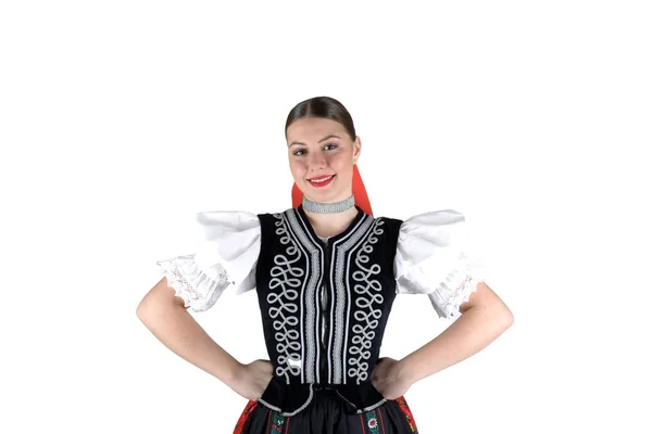 Mladý Krásný Slovenský Folklór Žena Tradiční Kostým — Stock fotografie