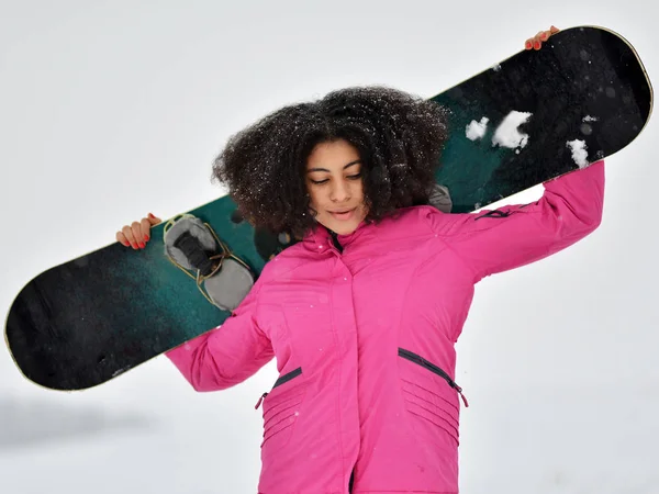 Giovane Donna Snowboarder Inverno — Foto Stock