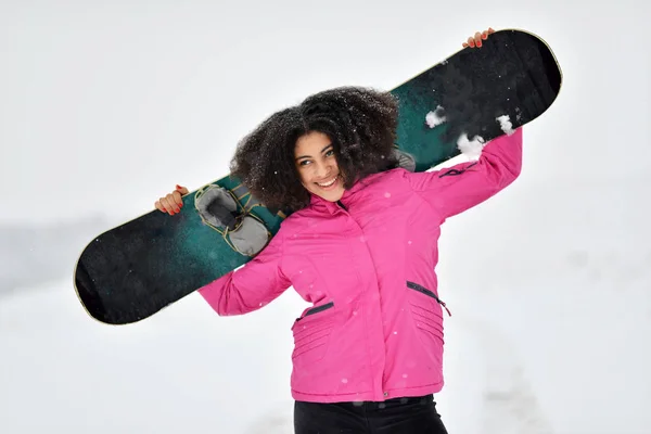 Jonge Vrouw Snowboarder Winter — Stockfoto