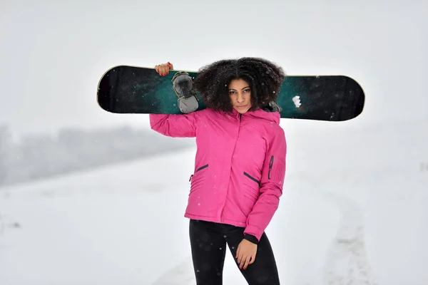 Jeune Femme Snowboarder Hiver — Photo