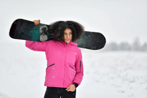 Jeune Femme Snowboarder Hiver — Photo