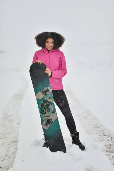 Jeune Femme Snowboarder Hiver — Photo