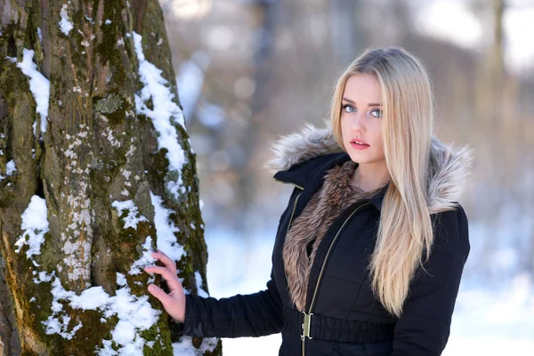 Menina Cabelo Loiro Bonita Inverno — Fotografia de Stock