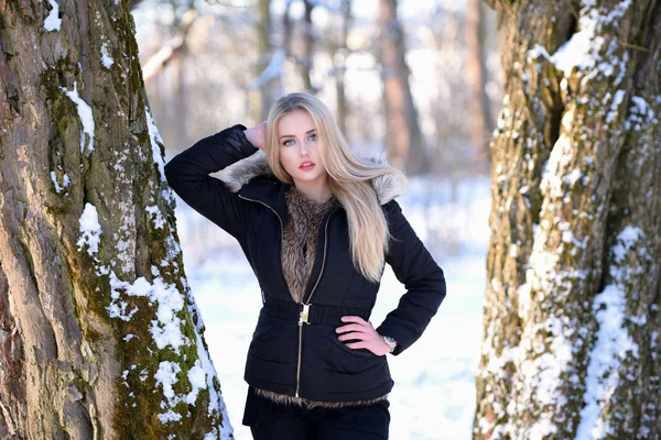 Κοπέλα Όμορφα Ξανθά Μαλλιά Χειμώνα — Φωτογραφία Αρχείου