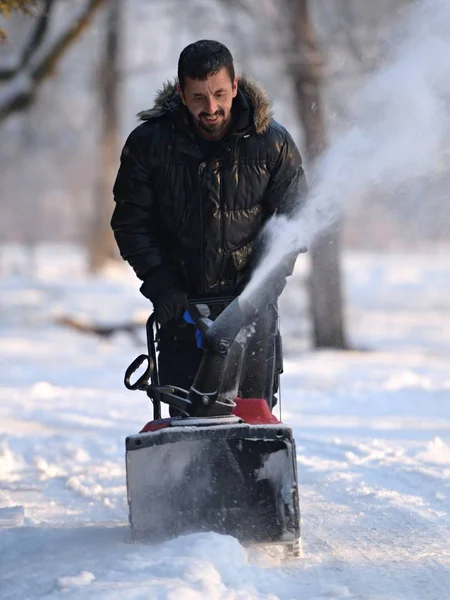 Eliminación Nieve Con Soplador Nieve —  Fotos de Stock