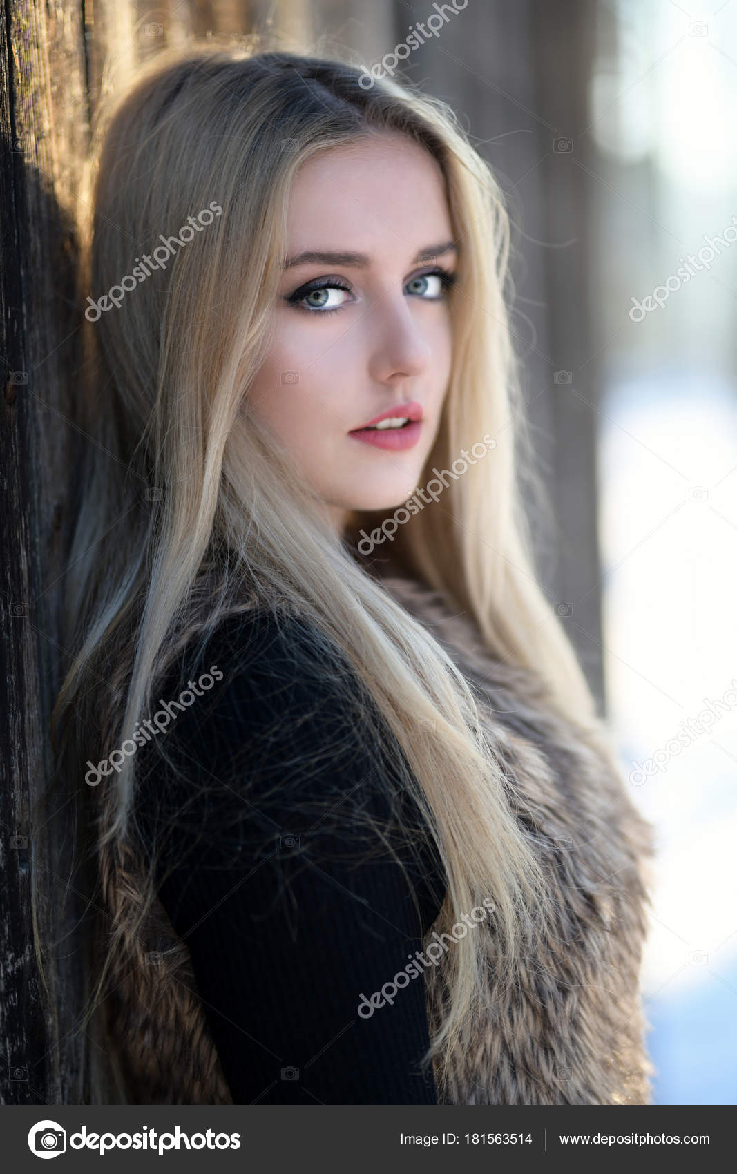 Blonde Girl Long Volume Shiny Wavy Hair Beautiful Woman Model