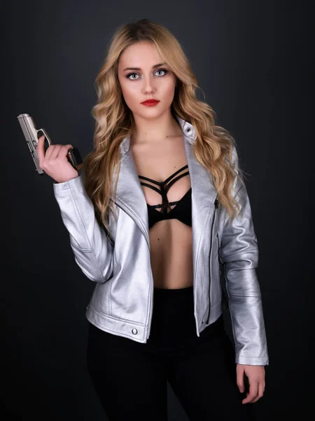 Beautiful Sexy Girl Gun — Stock Photo, Image