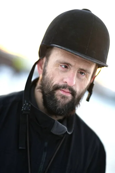 Winter Portrait Syndrome Adult Man Riding Helmet — Foto Stock