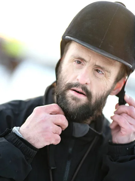 Winter Portrait Syndrome Adult Man Riding Helmet — 스톡 사진