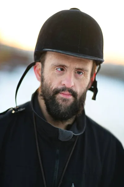 Winter Portrait Syndrome Adult Man Riding Helmet — Foto Stock