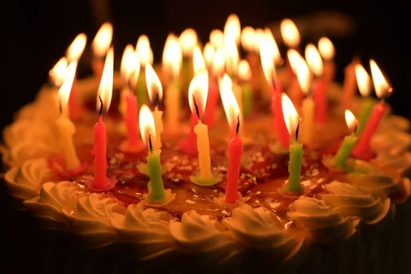 Birthday Cake Candle Dark Background — Stock Photo, Image